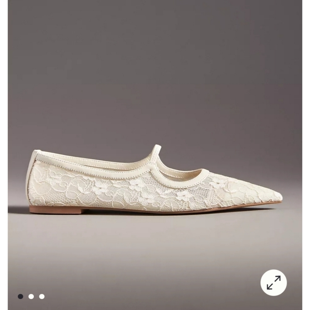 Anthropologie Matisse Fleur Ivory Lace Pointed-Toe Ballet Flats - Picture 3 of 6